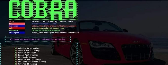 ReconCobra：全自动渗透测试框架，指纹识别与收集框架，支持在Kali、Parrot OS、Black Arch、Termux和Android Led TV平台上运行
